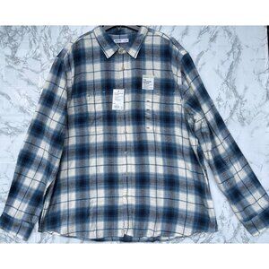Sonoma Men Supersoft Flannel Shirt XXL Blue/White Plaid 100% Cotton Standard Fit